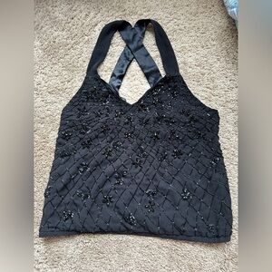 Alice + Olivia Black Beaded Halter Camisole